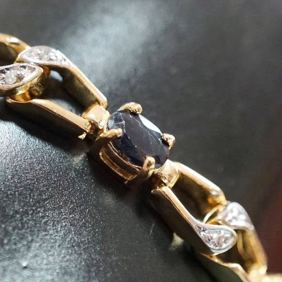 VERMEIL 10 Carat Black Sapphires & Diamonds Designer Bracelet - Picture 5 of 13